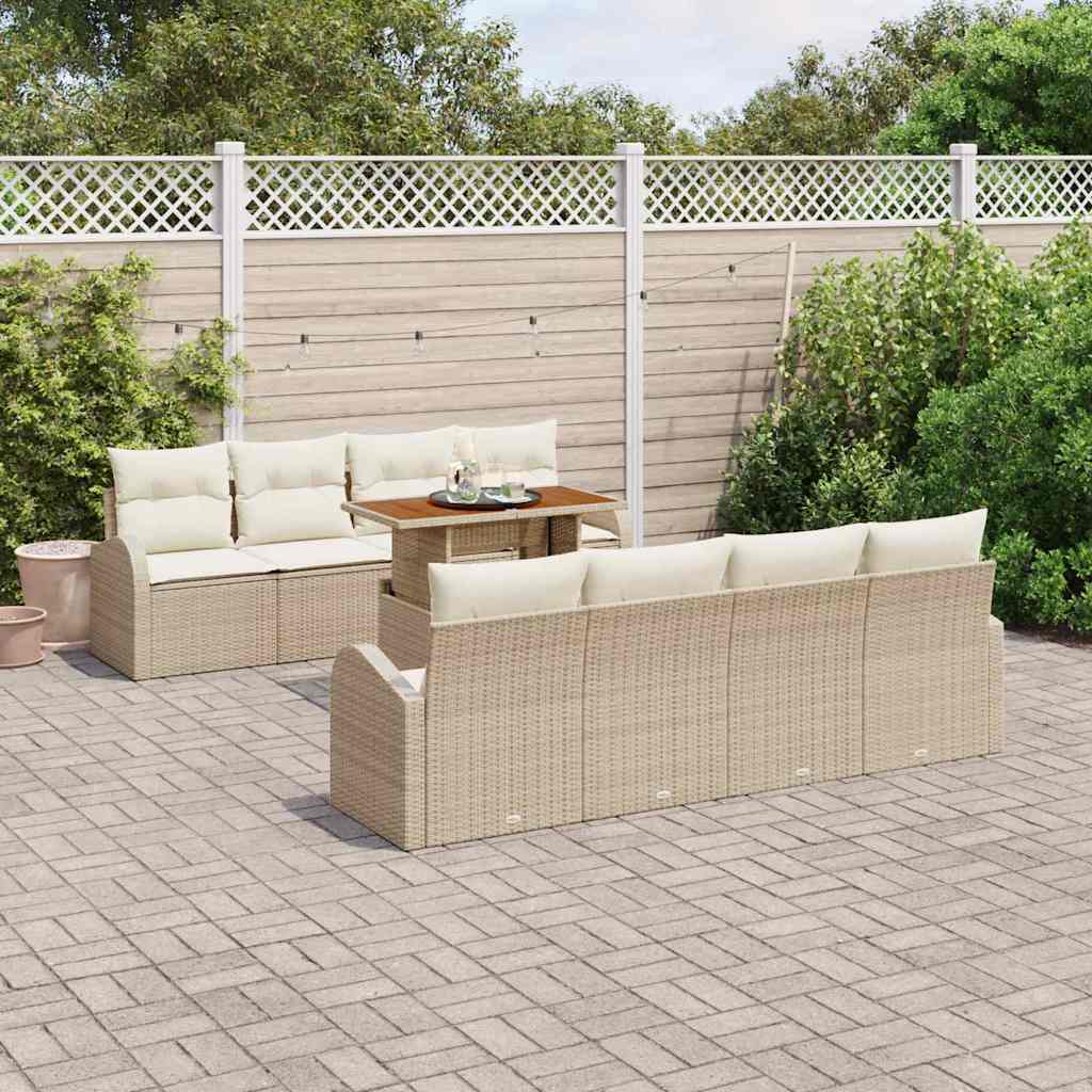 Garten-Sofa-Set mit Speicher 9 pcs Beige Poly Rattan